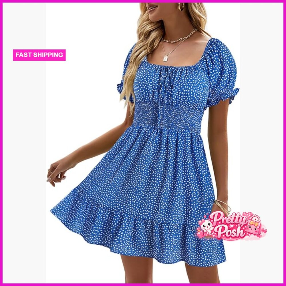 Polyester Smocked Square Neck Ruffle Backless Min… - image 1